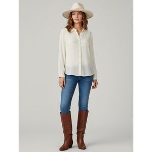 Emma James Sheer Ivory Blouse Sequin Detail Long Sleeve‎ Button Down Top Size 14